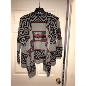 Cozy tribal open front cardigan. Perfect for fall